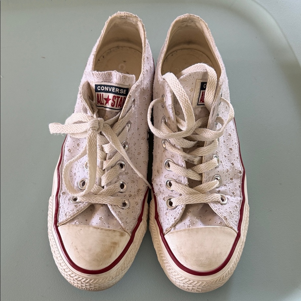 Converse All Star Low Top Sneakers in White with Red Stripe